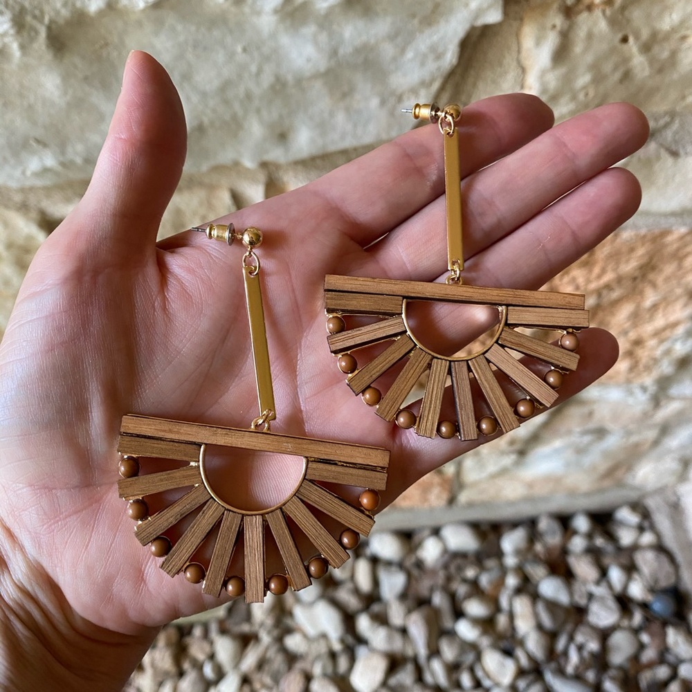 Half Windmill Bamboo Earrings - Picture 5 of 6